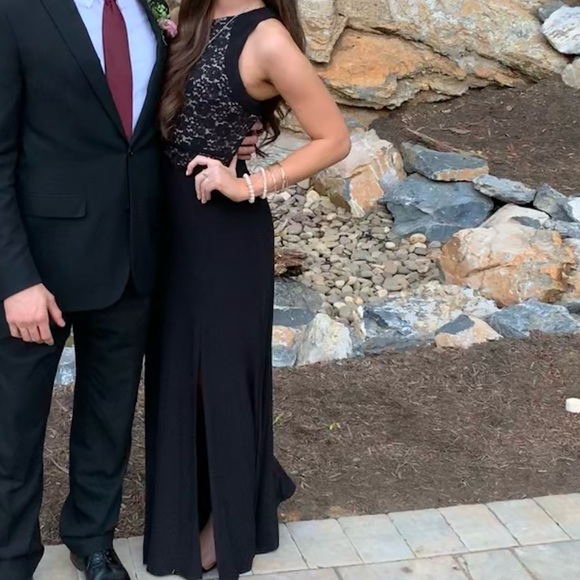 BLACK & TAN MAXI FORMAL DRESS - Picture 4 of 9